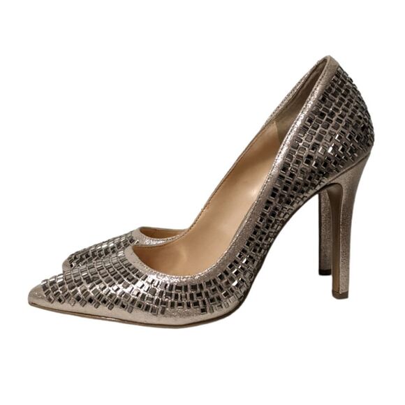 JESSICA SIMPSON Claya Metallic Faux Suede Rhinestone Heels 6 - Picture 5 of 12